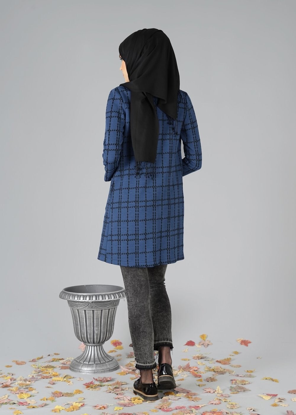 Hijab clothing NAVY BLUE CHECK KNIT CARDIGAN 9257 