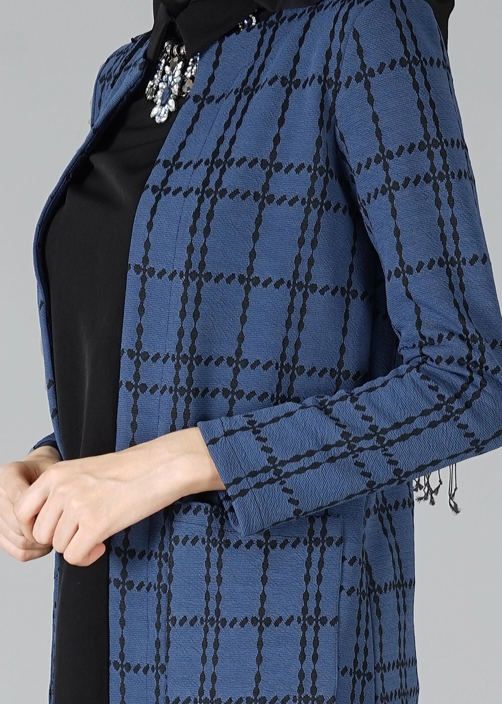 Hijab clothing NAVY BLUE CHECK KNIT CARDIGAN 9257 
