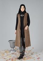 Vêtements hijab BRUN GILET EN DAIM À EMBELI 9528 