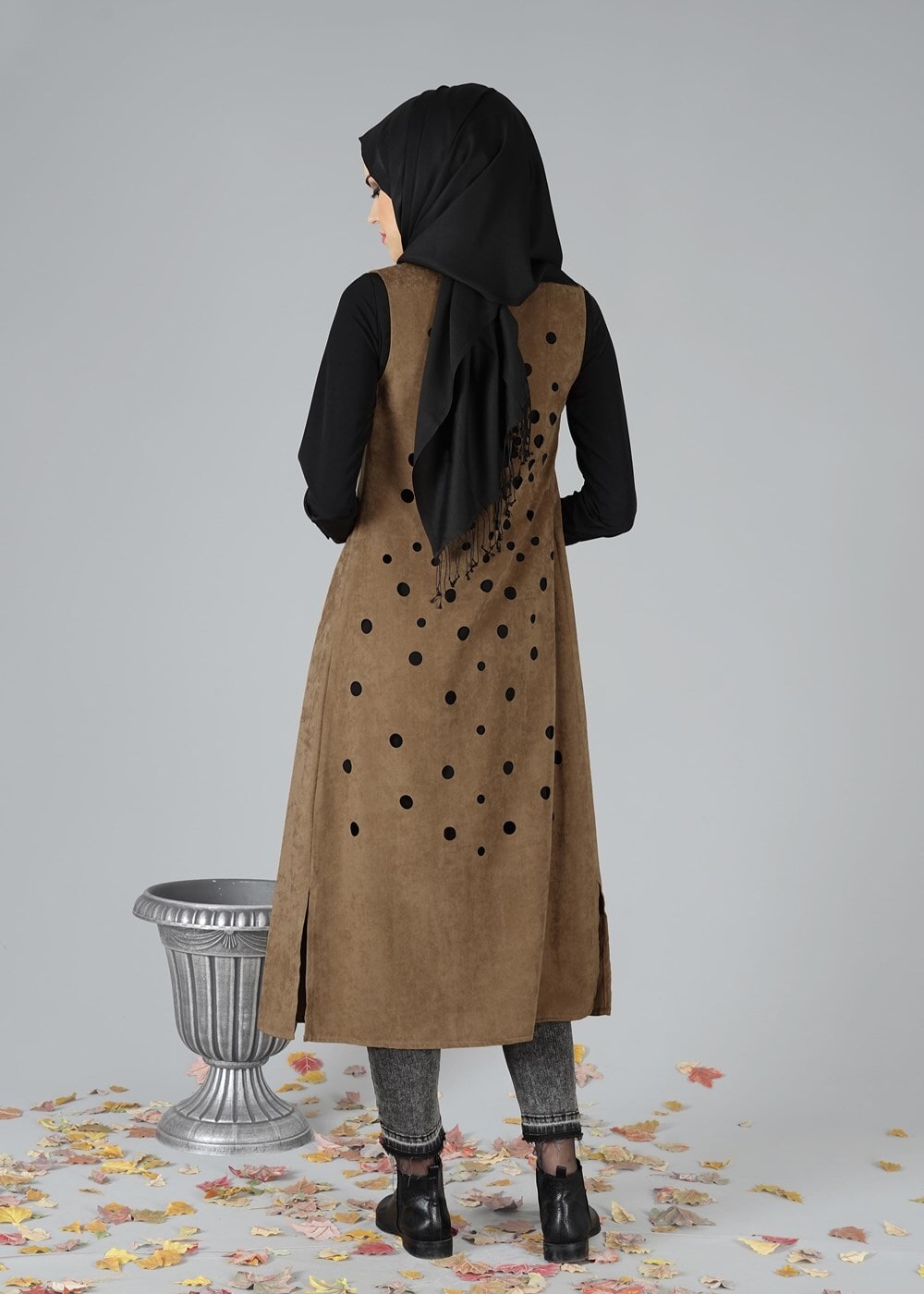 Vêtements hijab BRUN GILET EN DAIM À EMBELI 9528 