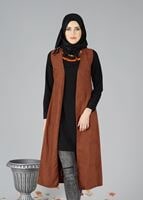 Vêtements hijab BRUN GILET EN DAIM À EMBELI 9528 