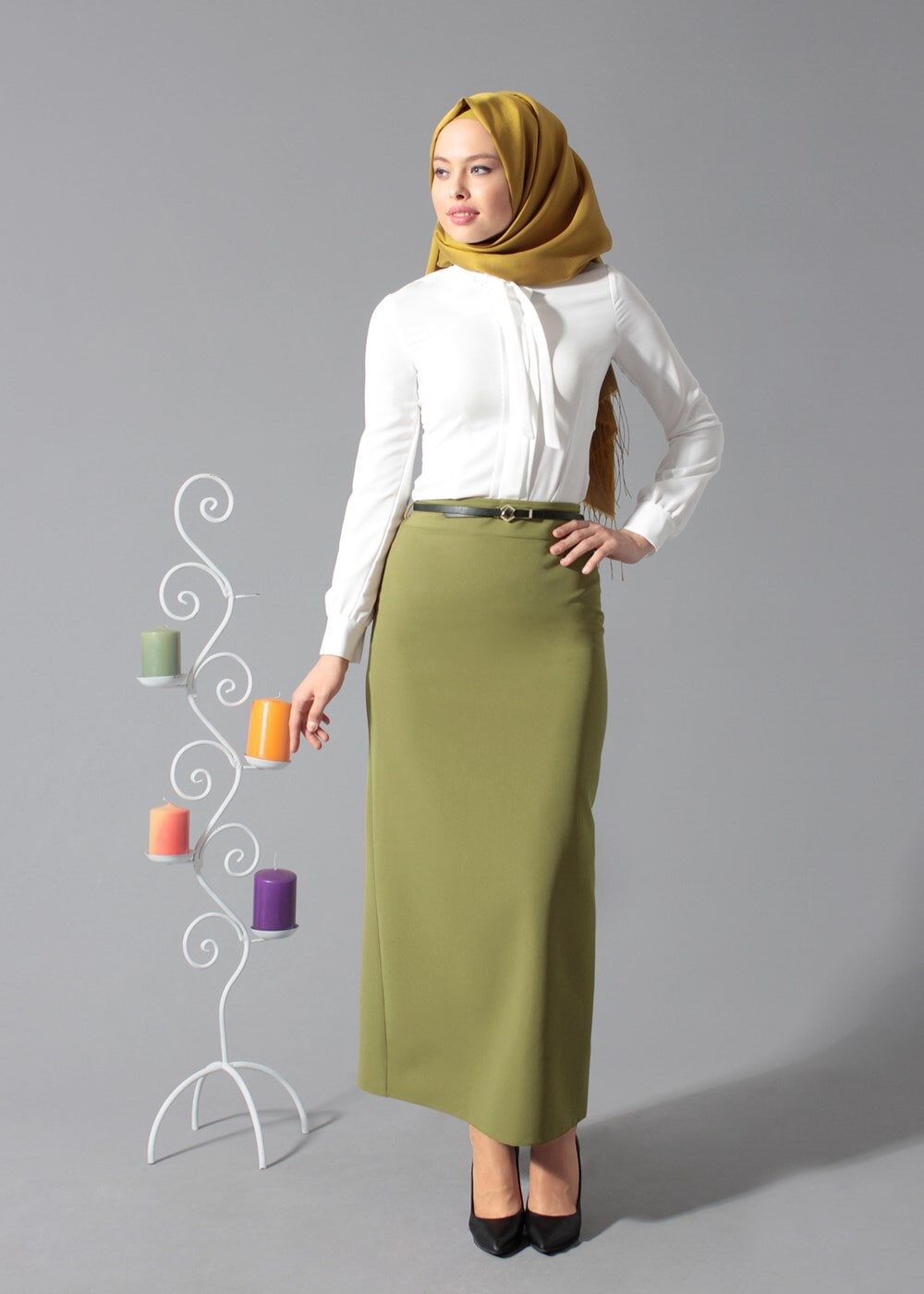 Tesettür giyim YEŞİL 6770 ETEK