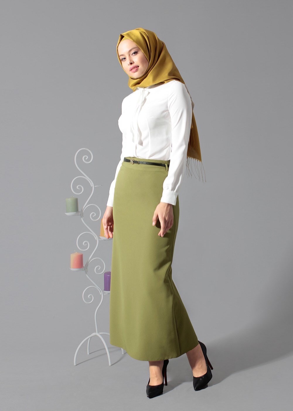 Tesettür giyim YEŞİL 6770 ETEK