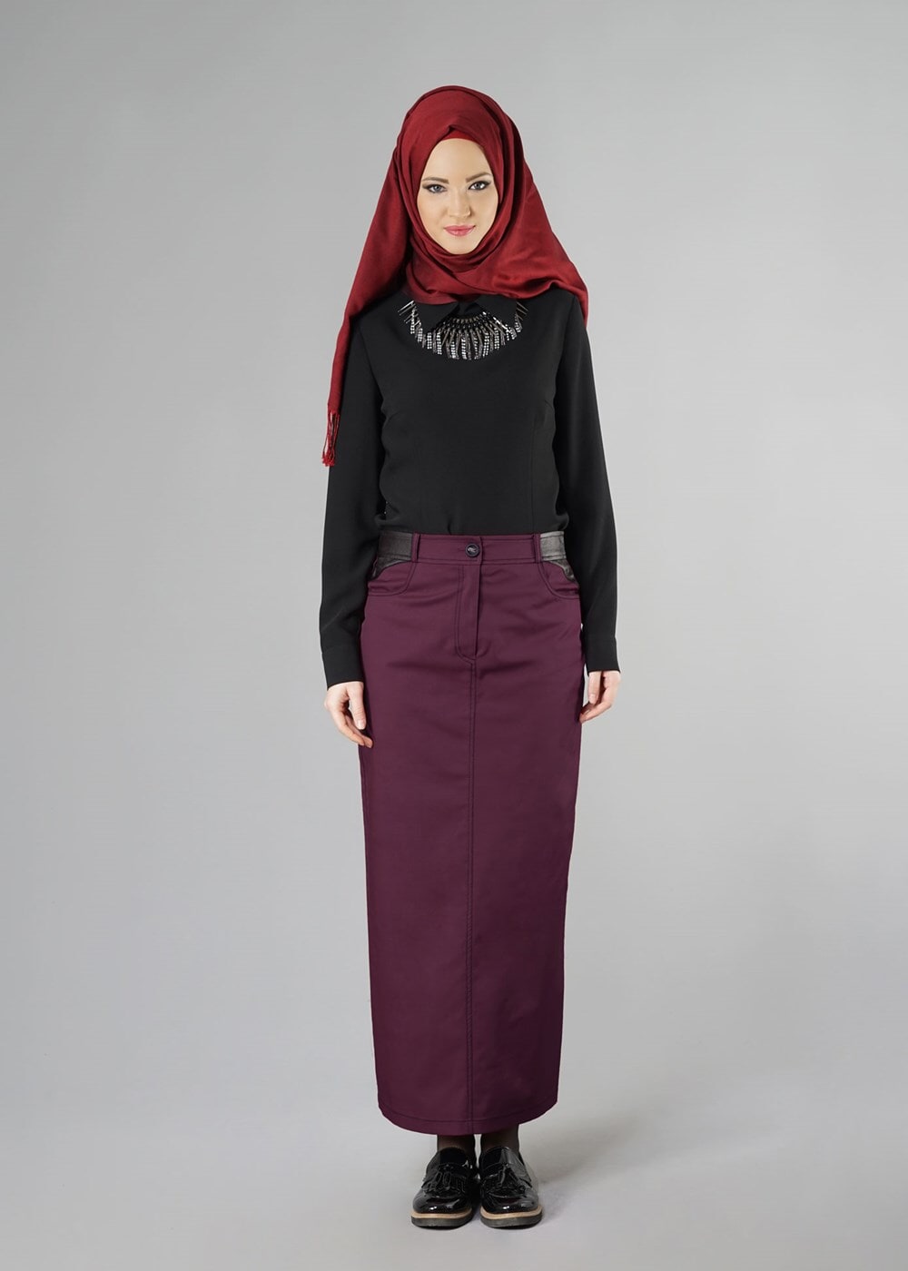 Tesettür giyim BORDO 6818 ETEK