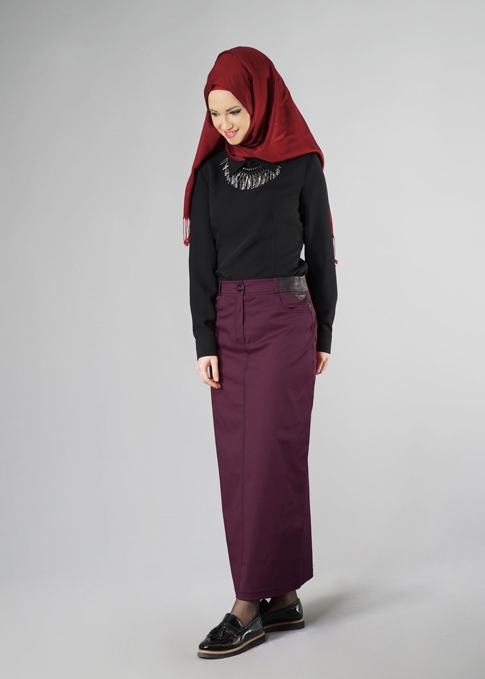 Tesettür giyim BORDO 6818 ETEK