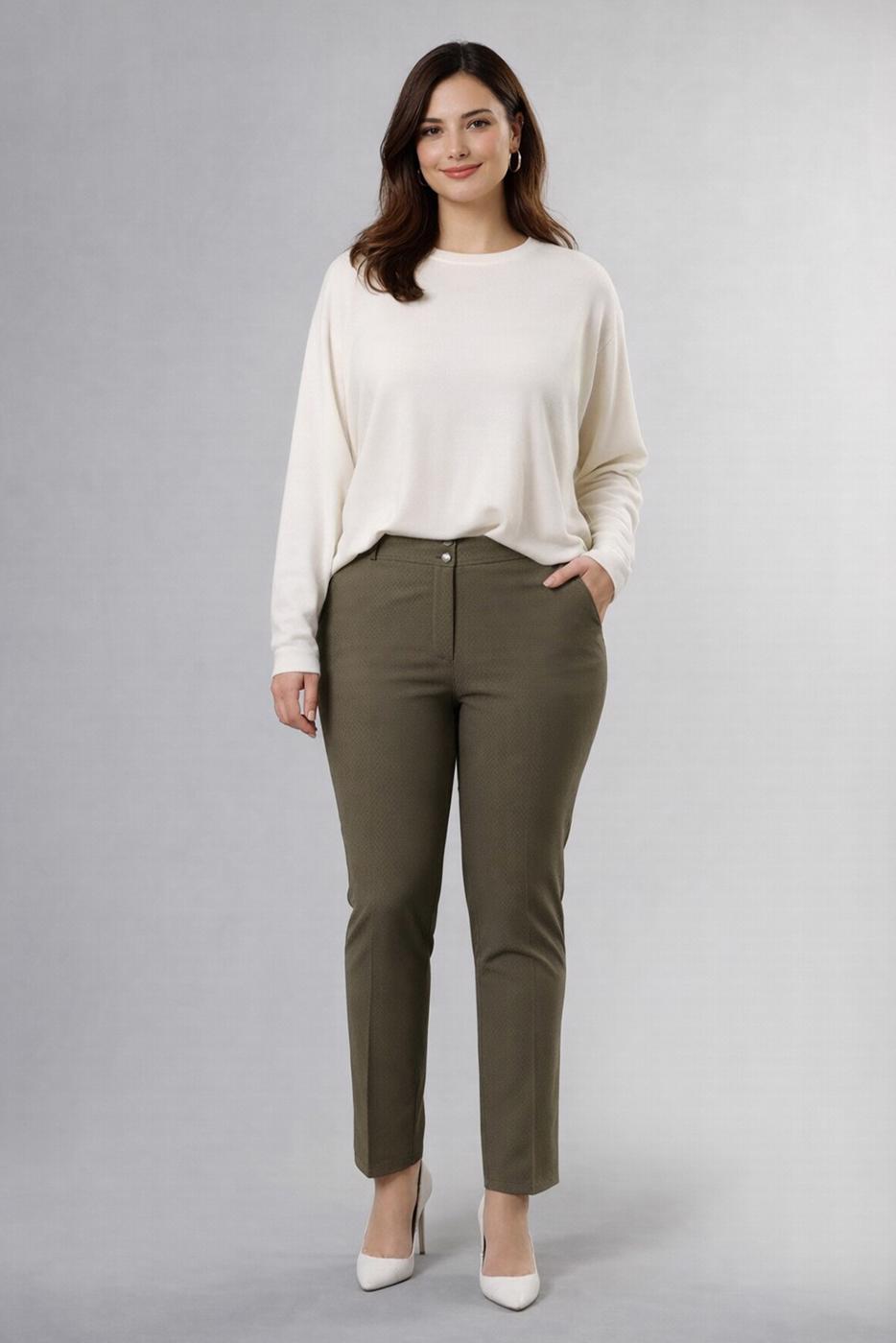 Tesettür giyim HAKİ DÜZ KESİM PANTOLON 7908