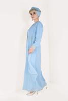 Tesettür giyim MAVİ NAKIŞ DETAYLI ABİYE ELBİSE T 12225-1