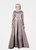 Tesettür giyim GRİ T 39525-1 Fy Colllection-Pul Detaylı Abiye Elbise