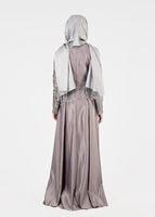 Tesettür giyim GRİ T 39525-1 Fy Colllection-Pul Detaylı Abiye Elbise