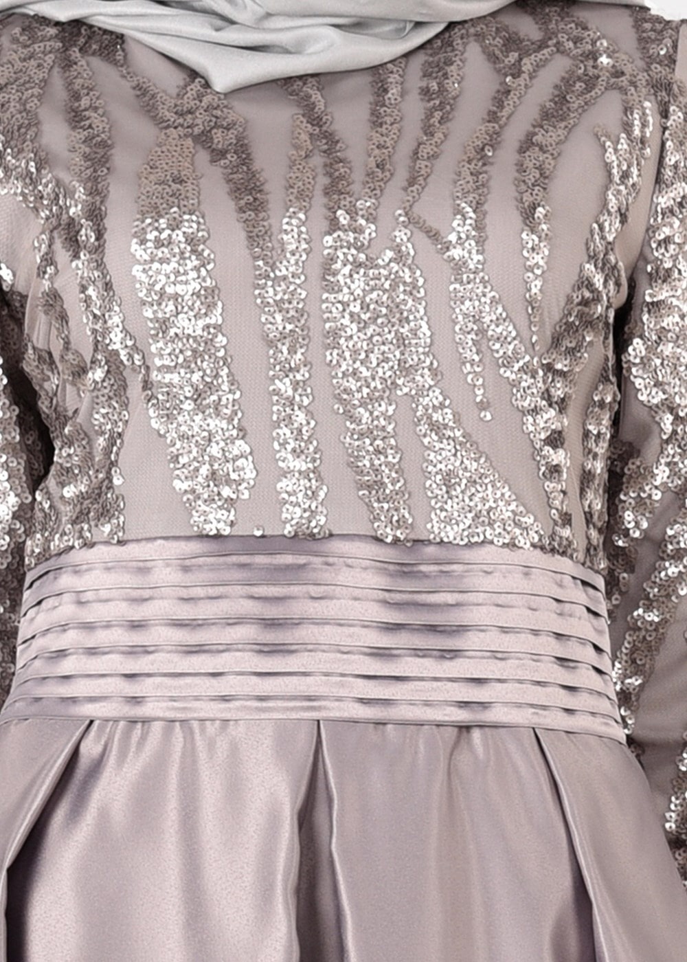 Tesettür giyim GRİ T 39525-1 Fy Colllection-Pul Detaylı Abiye Elbise