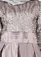 Tesettür giyim GRİ T 39525-1 Fy Colllection-Pul Detaylı Abiye Elbise