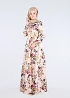 Tesettür giyim PUDRA FLORAL DESENLİ PİLELİ JAKAR ABİYE ELBİSE T 5231