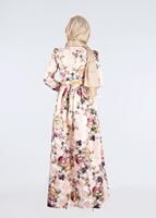 Tesettür giyim PUDRA FLORAL DESENLİ PİLELİ JAKAR ABİYE ELBİSE T 5231