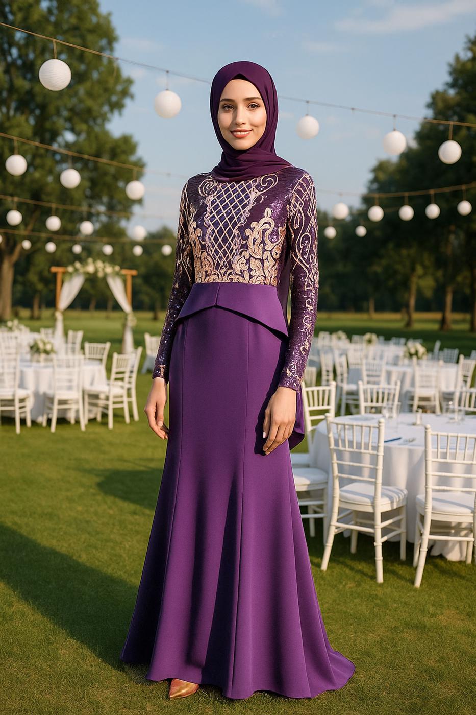 Tesettür giyim MOR PUL PAYET DETAYLI BALIK ABİYE T 00625