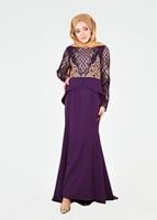 Hijab clothing PURPLE T 00625 Pul Payet Balık Abiye Elbise-Fy Collection