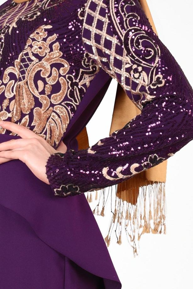 Tesettür giyim  T 00625 Pul Payet Balık Abiye Elbise-Fy Collection - TRENDTESETTÜR