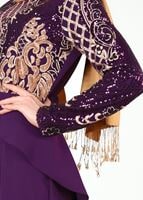 Hijab clothing PURPLE T 00625 Pul Payet Balık Abiye Elbise-Fy Collection
