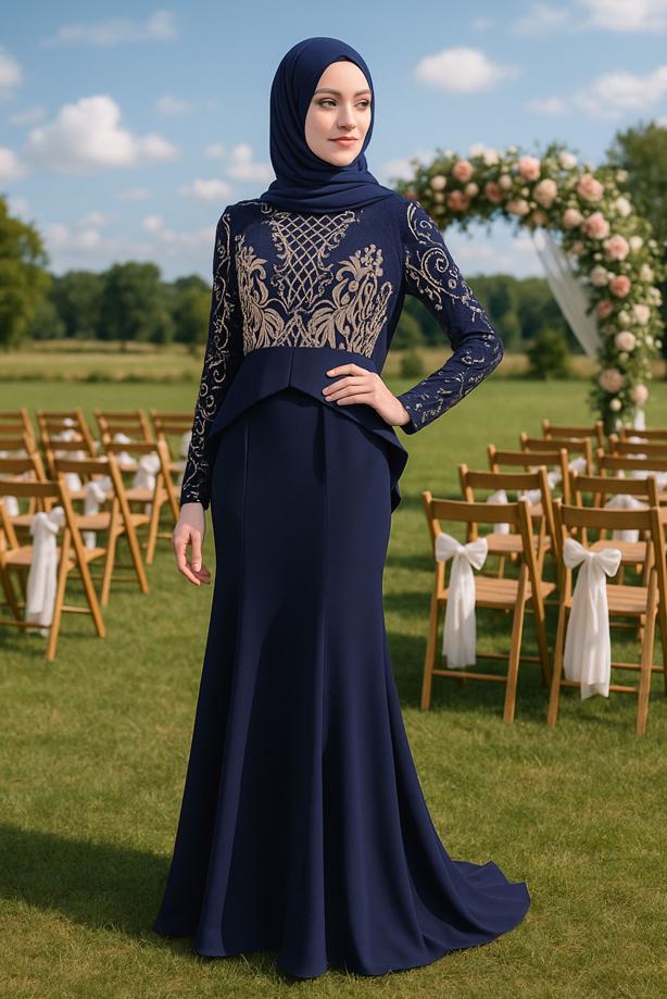 Tesettür giyim  PUL PAYET DETAYLI BALIK ABİYE T 00625 - TRENDTESETTÜR