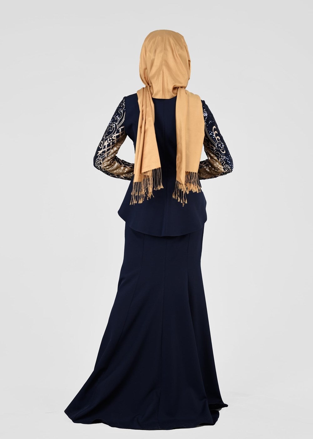 Vêtements hijab BLEU MARINE T 00625 Pul Payet Balık Abiye Elbise-Fy Collection