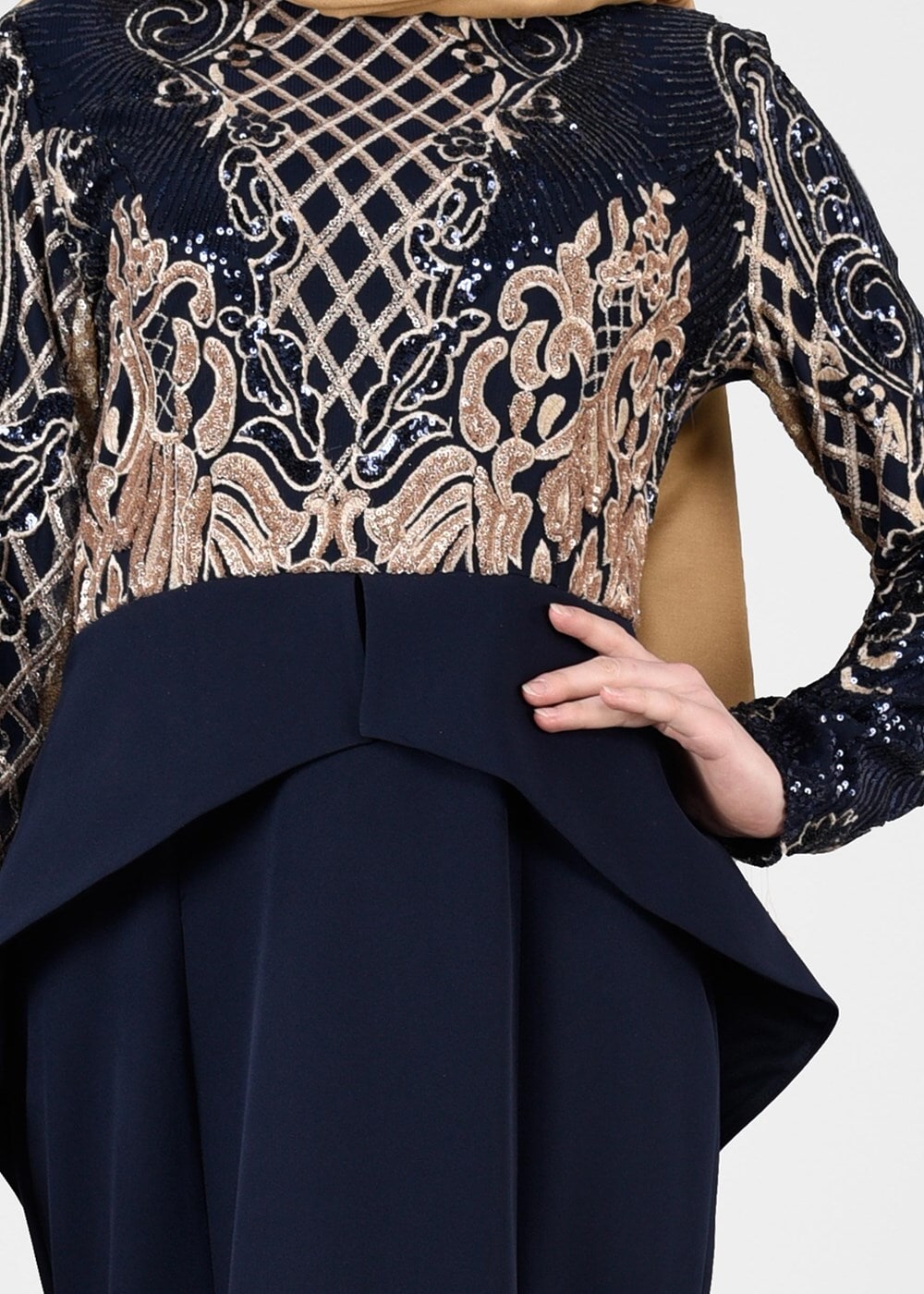Vêtements hijab BLEU MARINE T 00625 Pul Payet Balık Abiye Elbise-Fy Collection