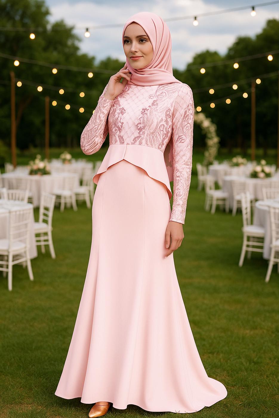 Tesettür giyim ALTIN PUL PAYET DETAYLI BALIK ABİYE T 00625