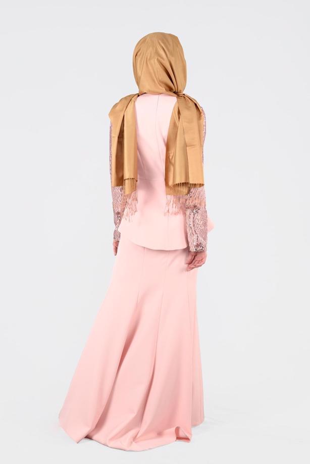 Tesettür giyim  T 00625 Pul Payet Balık Abiye Elbise-Fy Collection - TRENDTESETTÜR