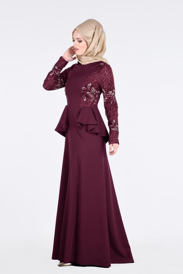 Tesettür giyim  T 08525 Fy Collection- Pul Detaylı Tesettür Abiye Elbise - TRENDTESETTÜR