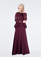Tesettür giyim BORDO T 08525 Fy Collection- Pul Detaylı Tesettür Abiye Elbise