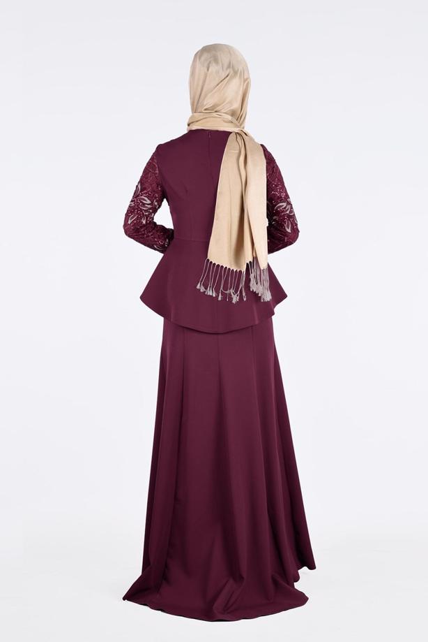 Vêtements hijab  T 08525 Fy Collection- Pul Detaylı Tesettür Abiye Elbise - TRENDTESETTÜR