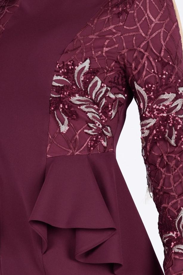 Vêtements hijab  T 08525 Fy Collection- Pul Detaylı Tesettür Abiye Elbise - TRENDTESETTÜR