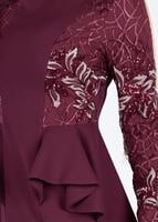 Vêtements hijab ROUGE BORDEAUX T 08525 Fy Collection- Pul Detaylı Tesettür Abiye Elbise