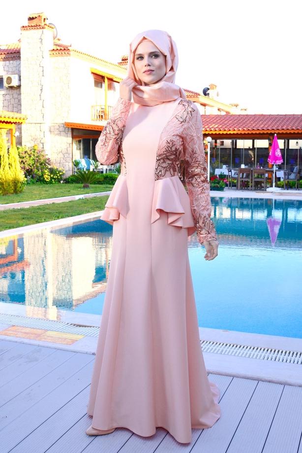 Vêtements hijab  T 08525 Fy Collection- Pul Detaylı Tesettür Abiye Elbise - TRENDTESETTÜR