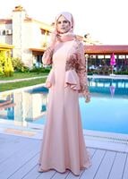 Vêtements hijab POUDRE T 08525 Fy Collection- Pul Detaylı Tesettür Abiye Elbise