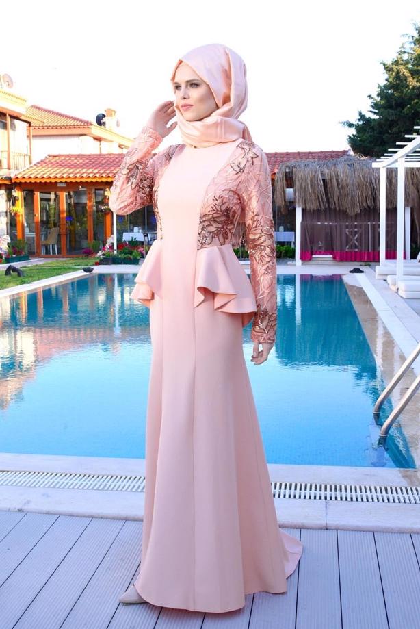 Tesettür giyim  T 08525 Fy Collection- Pul Detaylı Tesettür Abiye Elbise - TRENDTESETTÜR