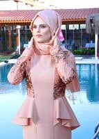 Vêtements hijab POUDRE T 08525 Fy Collection- Pul Detaylı Tesettür Abiye Elbise