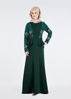 Vêtements hijab VERT T 08525 Fy Collection- Pul Detaylı Tesettür Abiye Elbise
