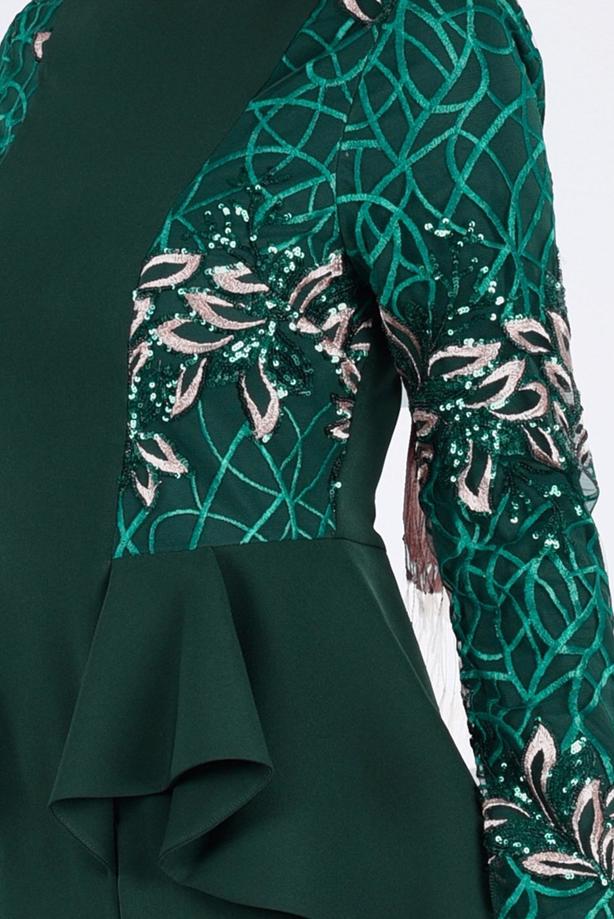 Tesettür giyim  T 08525 Fy Collection- Pul Detaylı Tesettür Abiye Elbise - TRENDTESETTÜR