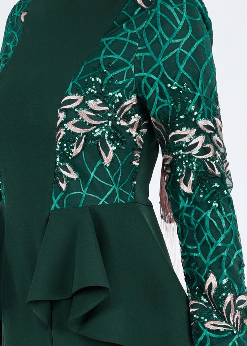 Vêtements hijab VERT T 08525 Fy Collection- Pul Detaylı Tesettür Abiye Elbise