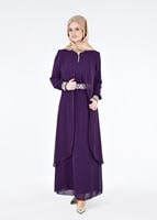 Tesettür giyim MOR T 12225  Fy Collection-Nakış Detaylı Tesettür Abiye Elbise