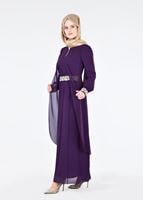 Tesettür giyim MOR T 12225  Fy Collection-Nakış Detaylı Tesettür Abiye Elbise