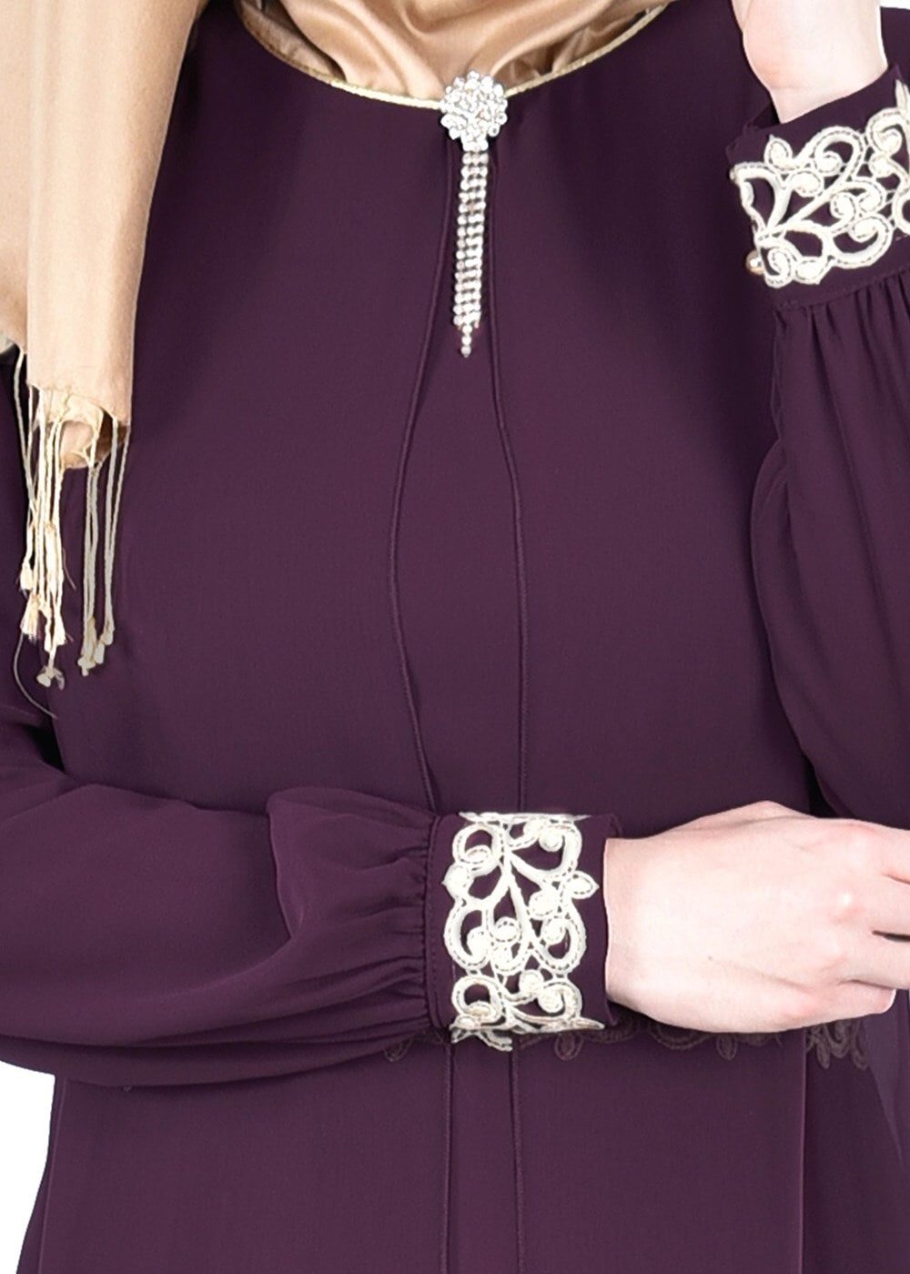 Tesettür giyim MÜRDÜM T 12225  Fy Collection-Nakış Detaylı Tesettür Abiye Elbise