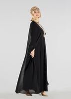 Tesettür giyim SİYAH T 15525 Fy Collection- İşlemeli Abiye Elbise