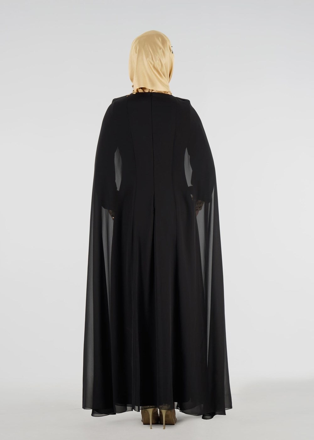 Tesettür giyim SİYAH T 15525 Fy Collection- İşlemeli Abiye Elbise