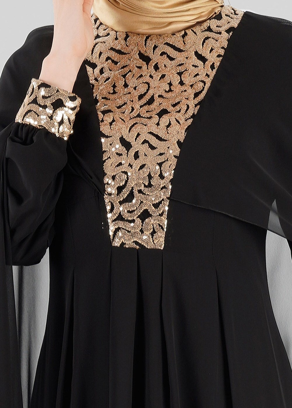 Tesettür giyim SİYAH T 15525 Fy Collection- İşlemeli Abiye Elbise