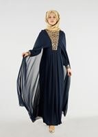 Tesettür giyim LACİVERT T 15525 Fy Collection- İşlemeli Abiye Elbise