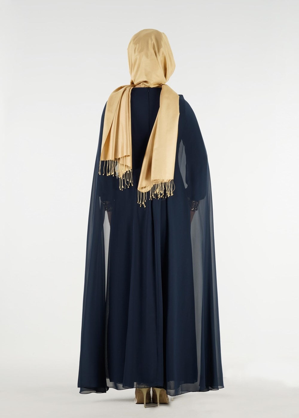 Tesettür giyim LACİVERT T 15525 Fy Collection- İşlemeli Abiye Elbise