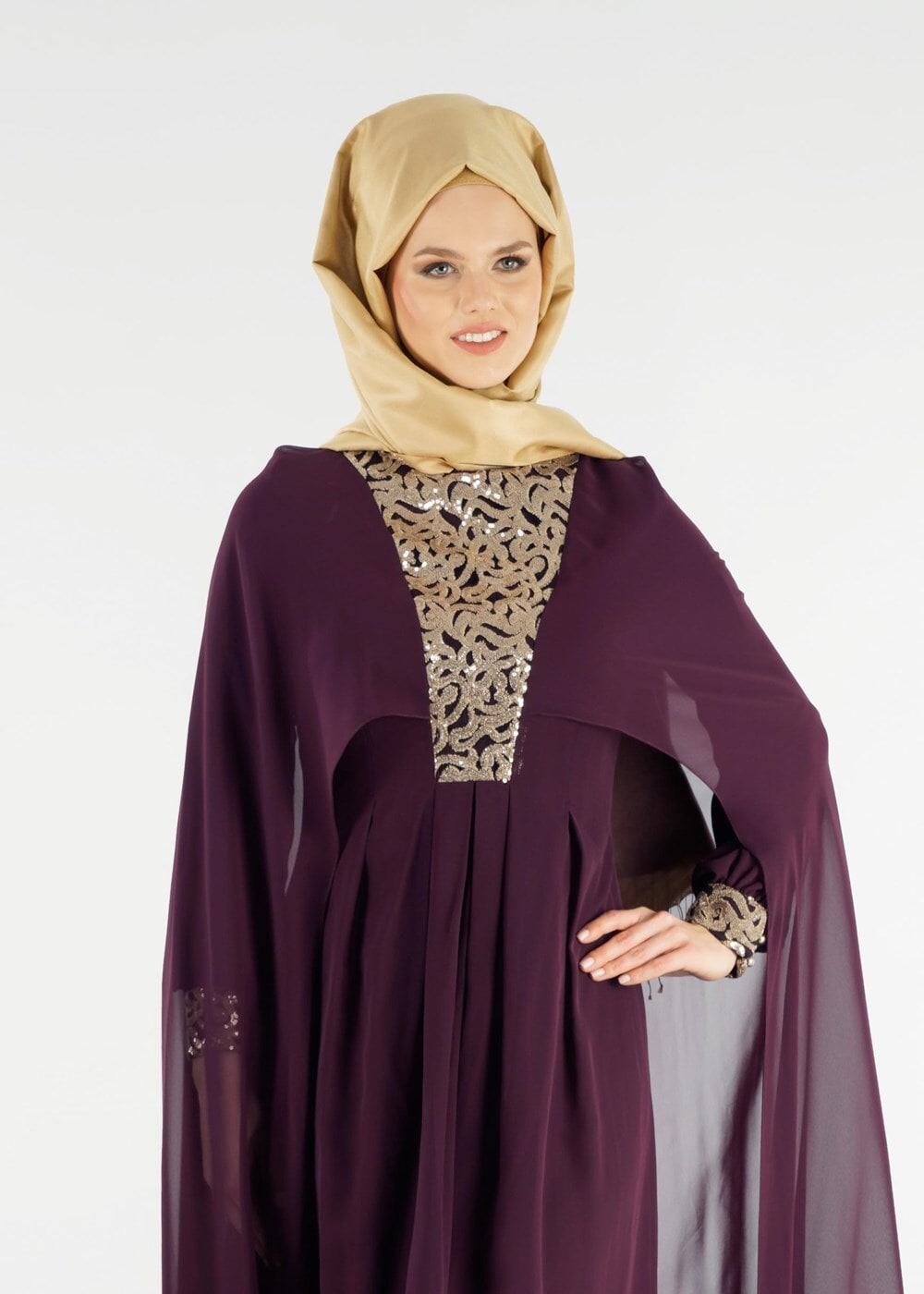 Tesettür giyim MÜRDÜM T 15525 Fy Collection- İşlemeli Abiye Elbise