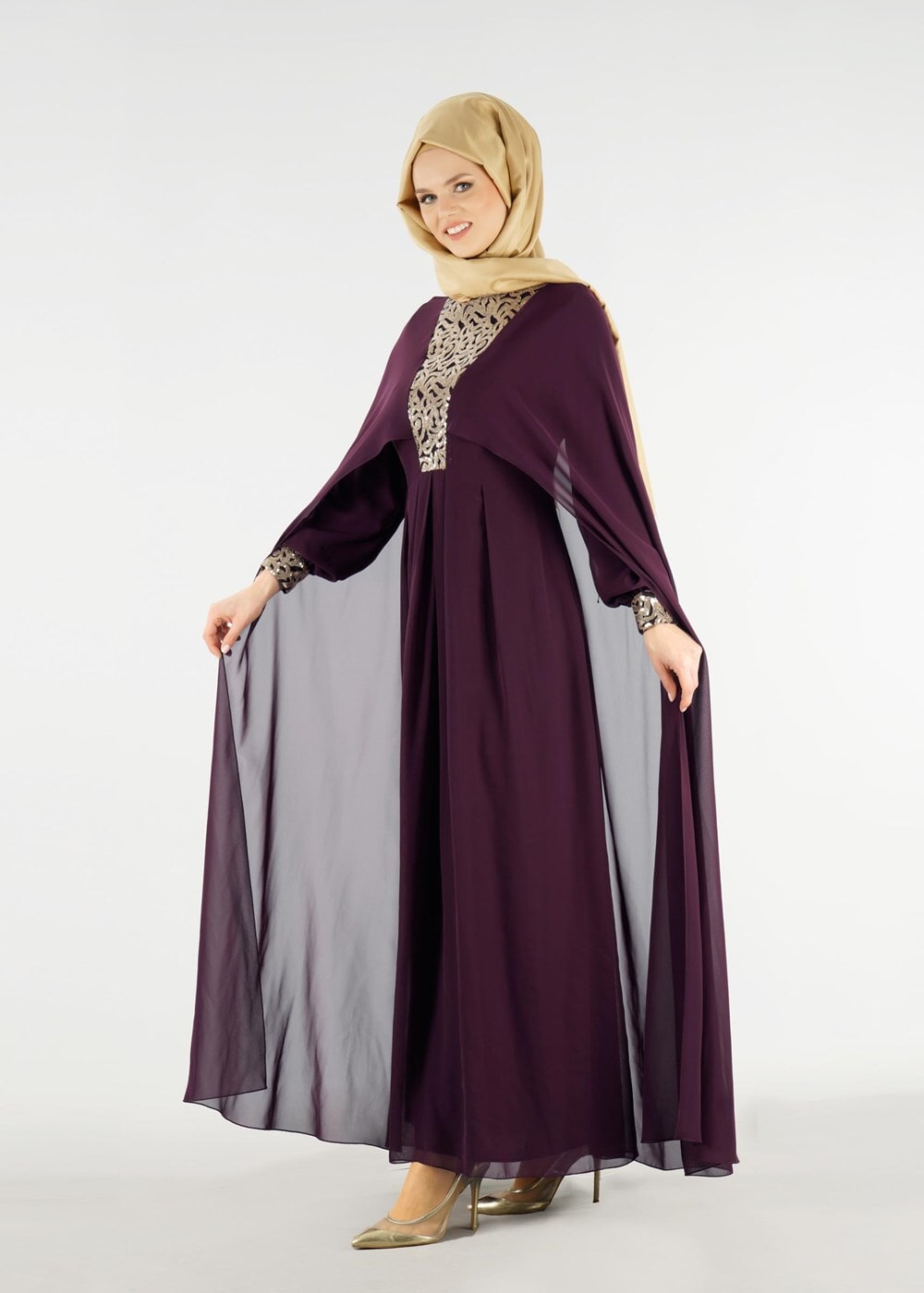 Tesettür giyim MÜRDÜM T 15525 Fy Collection- İşlemeli Abiye Elbise