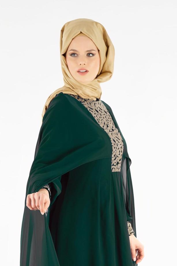 Vêtements hijab  T 15525 Fy Collection- İşlemeli Abiye Elbise - TRENDTESETTÜR