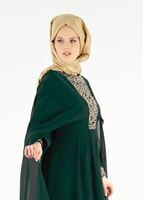 Vêtements hijab VERT T 15525 Fy Collection- İşlemeli Abiye Elbise